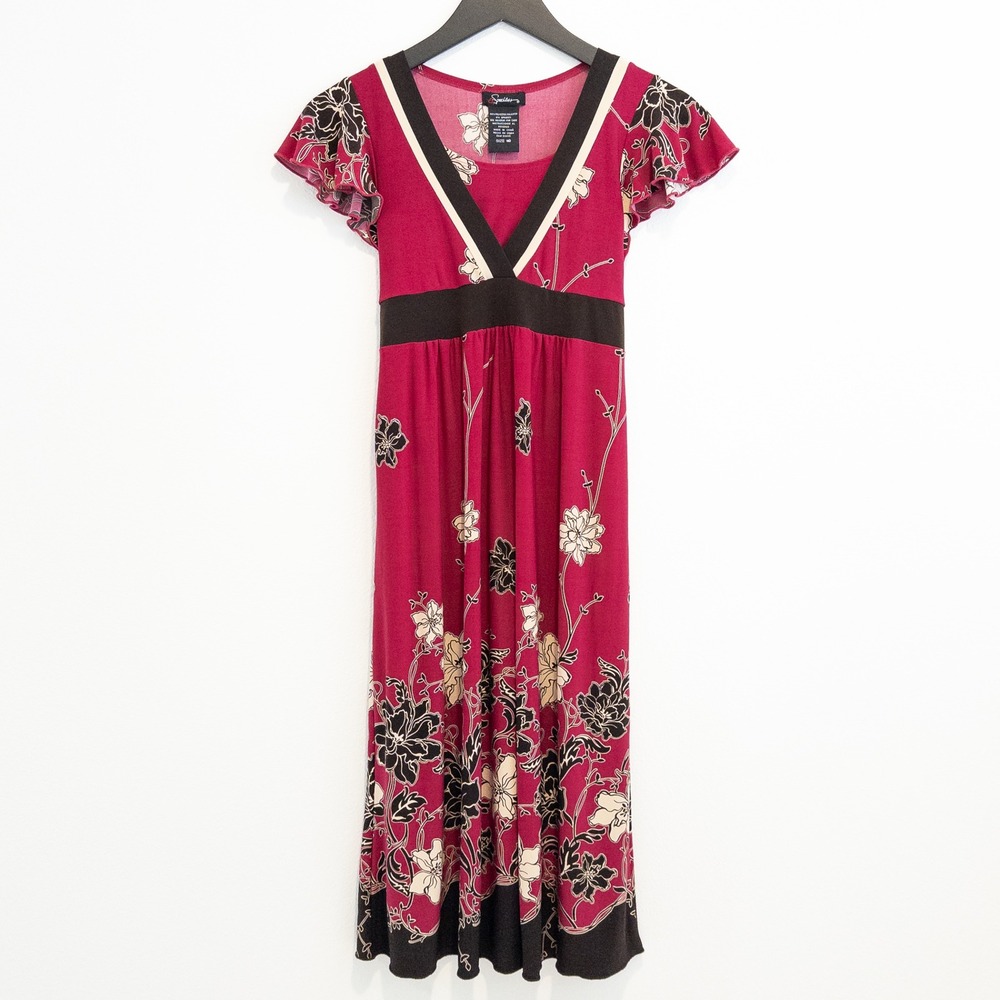 Speechless Floral Dress‎ Girls 16 Maroon Brown Flutter Sleeve Y2K Midi Dress
